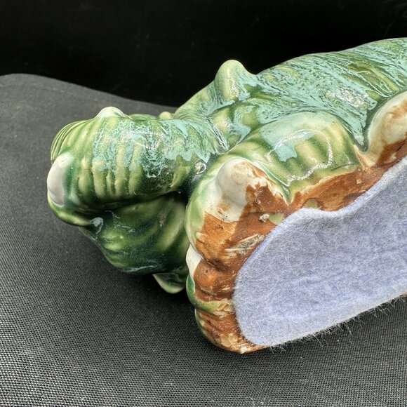 Vintage Green Drip Glaze Elephant Planter Mid Century Ceramic - Picture 8 of 12